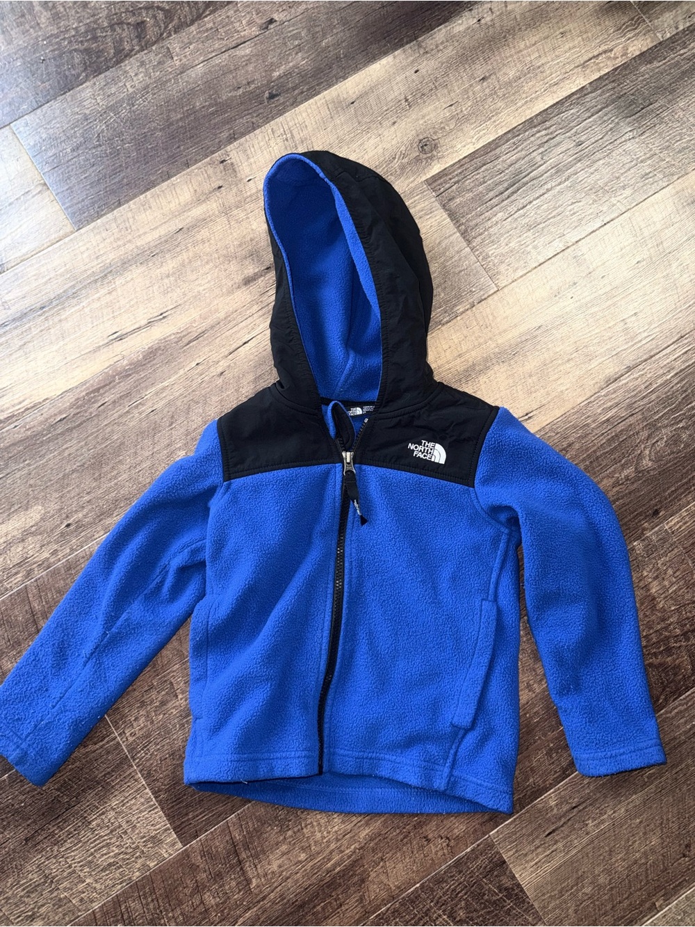 The North Face Kids Blue and Black Hooded Fleece Jacket